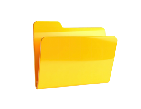 A glossy, open yellow file folder icon, with a slight shadow on a black background