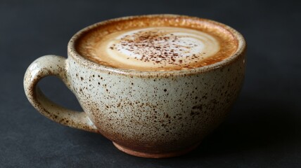 Creamy cappuccino in a white ceramic cup on a rustic wooden table with frothy milk foam and cocoa powder, cozy coffee shop atmosphere, morning coffee concept, warm beverage for breakfast or relaxing m