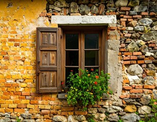 Rustic window with flowers
