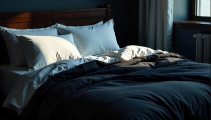 Peaceful Slumber Soft Shadows Dance Across Crisp White Sheets in a Dark, Serene Bedroom