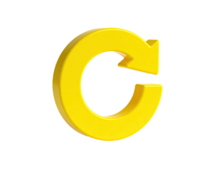 3D-rendered yellow arrow shaped in a loop, isolated on a black background