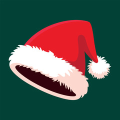 Red Santa Claus hat with white fur trim and pom-pom for Christmas decoration