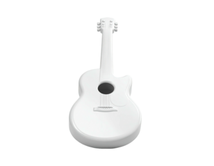 A sleek, all-white acoustic guitar against a stark black background