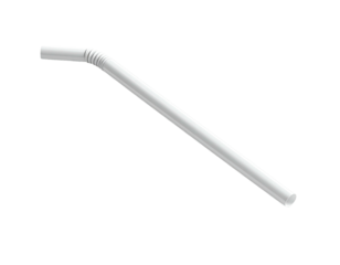 Bent white plastic drinking straw, angled left on a black background