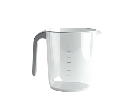 Clear graduated kitchen measuring cup with handle, isolated on black