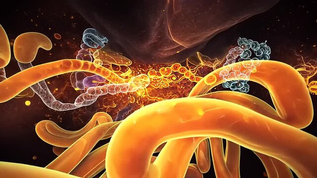 Intestinal Microbiome Visualization - A Microscopic Journey Through the Gut Ecosystem.