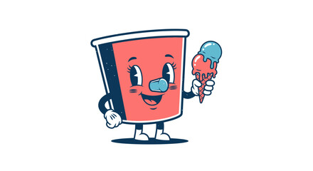 Fototapeta premium Cute cartoon soda cup character with ice cream, evoking nostalgia and summertime fun