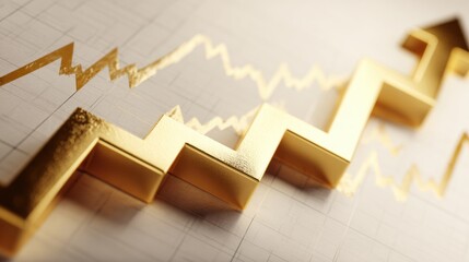 Golden upward trend graph on grid background representing financial growth