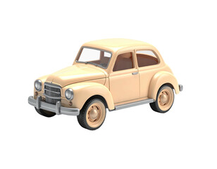 Miniature beige vintage car isolated on black background, 3D render