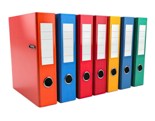 Vibrant, colorful binders stand side by side, ready for organization