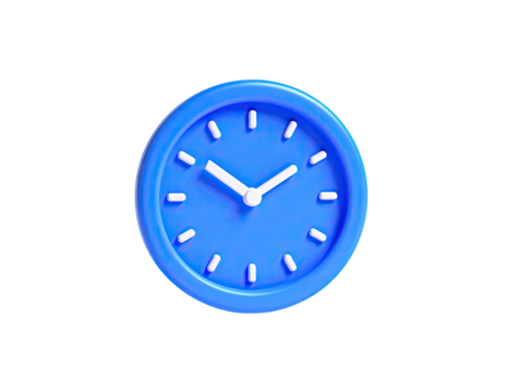 A 3D-rendered, bright blue clock face on a black background