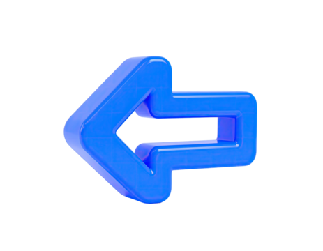 A vibrant, 3D rendered blue arrow pointing left, on a stark black background