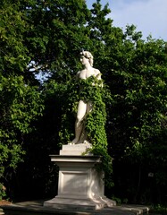 Obraz premium Statue of a nude person overgrown with foliage, outdoors