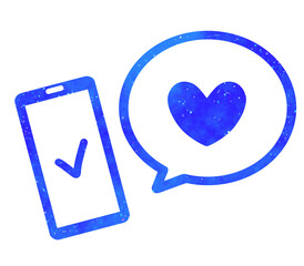 青い星空｜ハートマークとスマホ