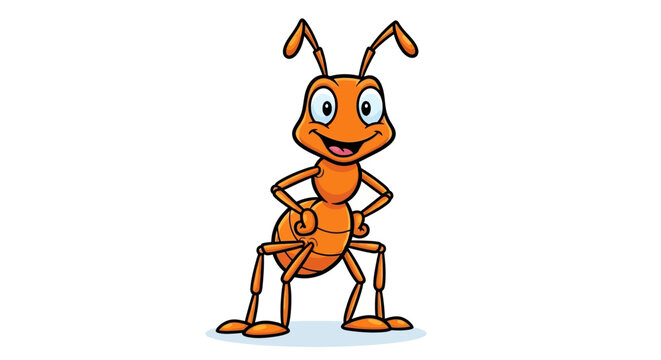 Cartoon Ant Illustration with Cheerful Expression and Dynamic Pose against White Background