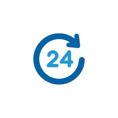 Minimalist blue 24 hour service icon with refresh arrow