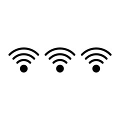Three simple black wi-fi signal icons displaying connectivity strength across a white space