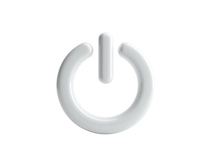 Glossy, white power button icon set against a black background