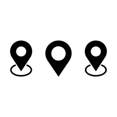Minimalist black location pointers three icons set simple map markers symbol