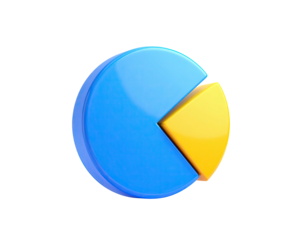 3D blue and yellow pie chart graphic, with sections displayed on black background
