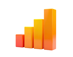 3D rendering of ascending bar graph with gradient oranges against black