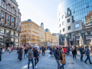 Crowd of anonymous people walking on busy city