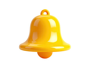3D render of a glossy, yellow bell with a loop, set against black