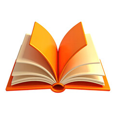 Graphic illustration of an open book, stylized, vibrant orange and cream colors