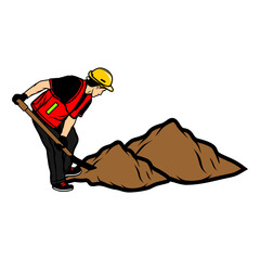 a male construction worker shoveling dirt vector illustration