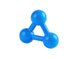 3D render of three blue connected spheres in a triangular shape