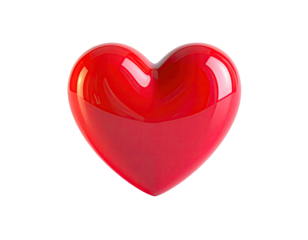 A glossy, three-dimensional, red heart is isolated against a stark black background