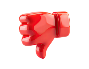 Glossy, red, 3D rendered thumbs down gesture on a black background