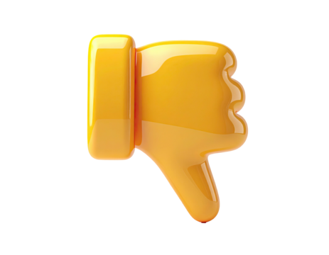 Shiny, yellow emoji hand giving a thumbs-down gesture against a black backdrop