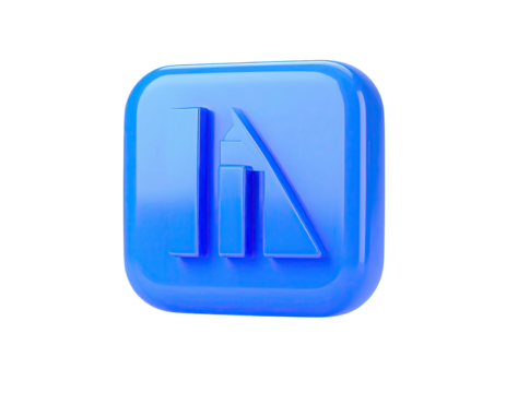 Blue, glossy, 3D icon on black; stylized "i" with a slanted bar