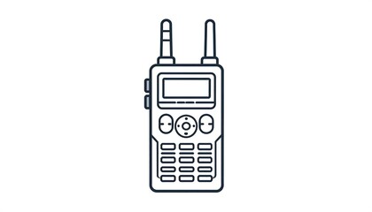 Simple line drawing of a walkie talkie with a button keypad and antenna, isolated on a white background