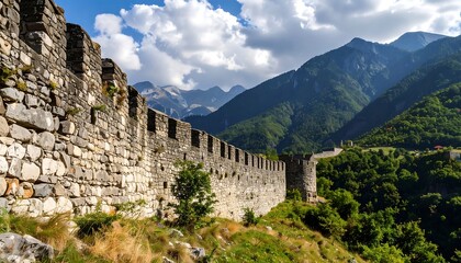 Ancient stone wall in mountains