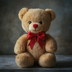 Teddy bear with red bow. 
