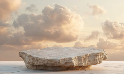 Stone platform against cloudy sky at sunset