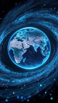 Blue Planet Earth in a Dynamic Cosmic Spiral of Stardust and Energy, Space Background.