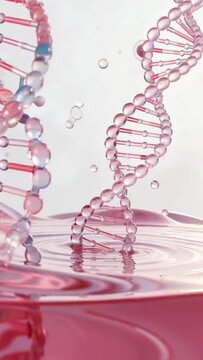 DNA Double Helix Structure in Pink Liquid with Molecular Models and Bubbles​.