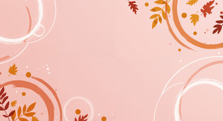 Graceful autumn leaves with light abstract lines in golden and red tones, smoothly scattered over a delicate beige-pink background.