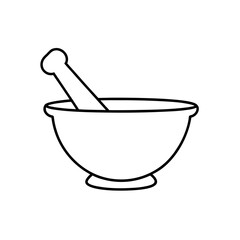 mortar and pestle icon line art vector illustration on transparent background