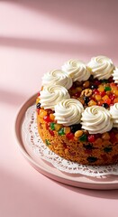 Delicious Fruitcake Cake with Whipped Cream.
