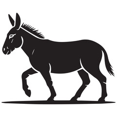 Fototapeta premium A black silhouette of a donkey walking with its head held high silhouette