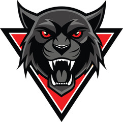 Fierce black wolf head emblem with red accents