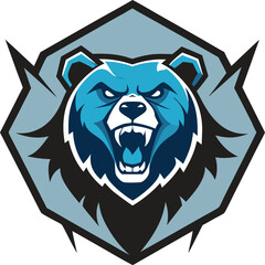 Fierce blue bear head emblem with sharp edges