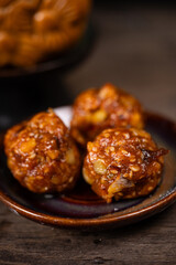 Vietnamese mixed mooncake filling with nuts, dried fruits and salted egg yolk