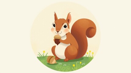A Cute Squirrel Enjoys a Nutty Snack in a Meadow