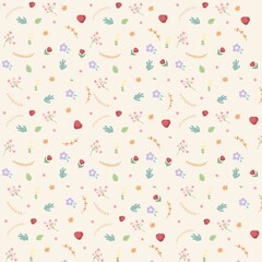 colorful minimal flowers pattern with cream background