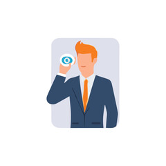 Salesman showing his product icon logo flat vector design